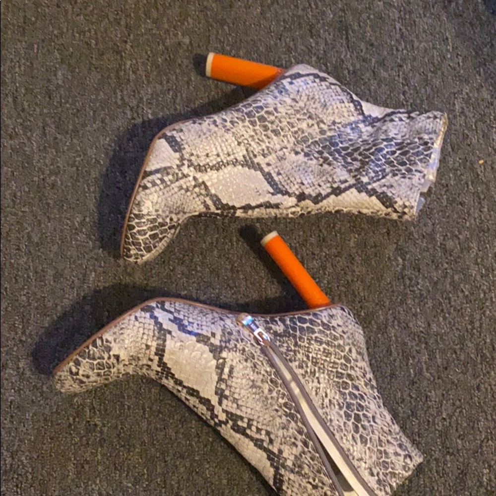 Snake Print Ankle Boots Orange Trendy Heel
